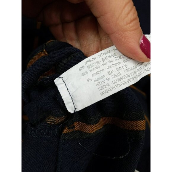 ZARA TRAFALUC Women's Striped Belted Pants Navy Blue Size Small - Picture 3 of 8